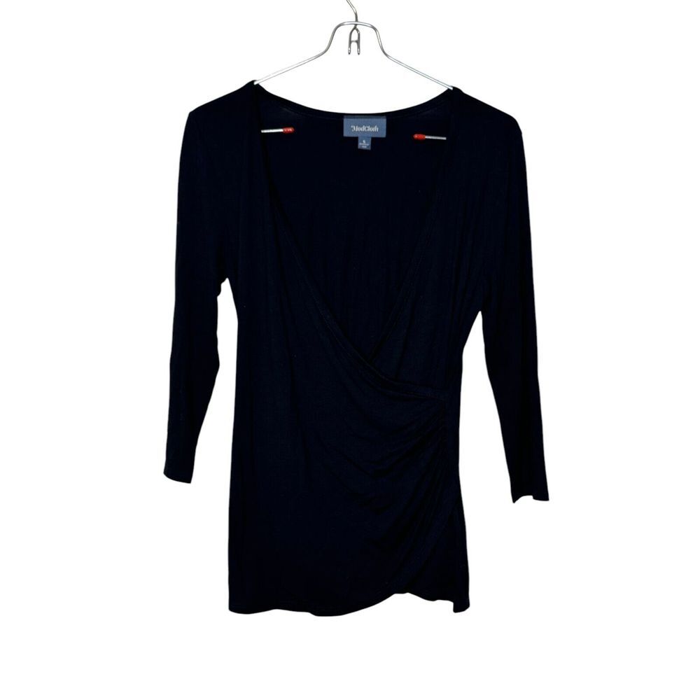 ModCloth Women's Top Stretch 3/4 Sleeve‎ Crew-Neck Pull On T-Shirt Black Small